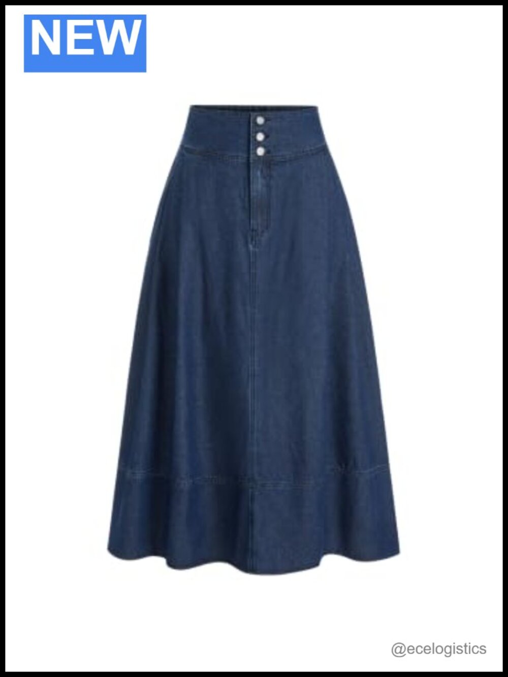 Womens Long Denim Skirt A-Line Maxi Pleated Button Fly High Rise